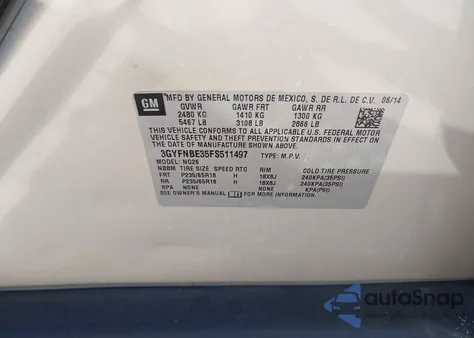 2015 Cadillac Srx Luxury Collection from USA, damaged, VIN 3GYFNBE35FS511497